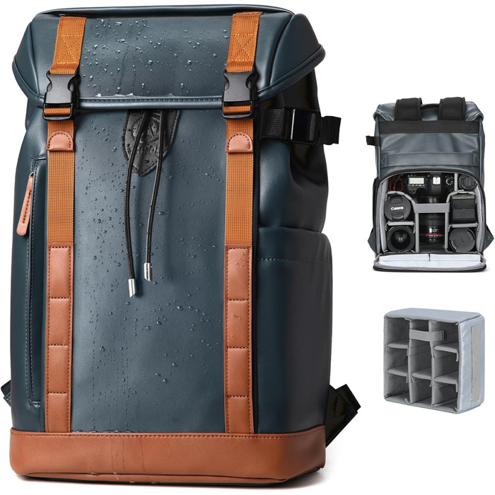 TARION Рюкзак для фотоапарата Kaera: водонепроникний рюкзак для фотокамери, рюкзак з відділенням для ноутбука 14 дюймів, рейнкавер (зелений, синій, M)