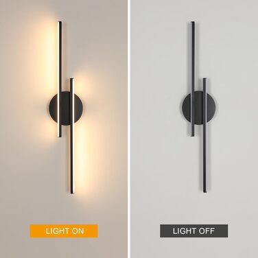LED настінний світильник Mckalen 24W, 60см, тепле біле світло 3000K, чорний, для спальні, коридору, вітальні, сходи