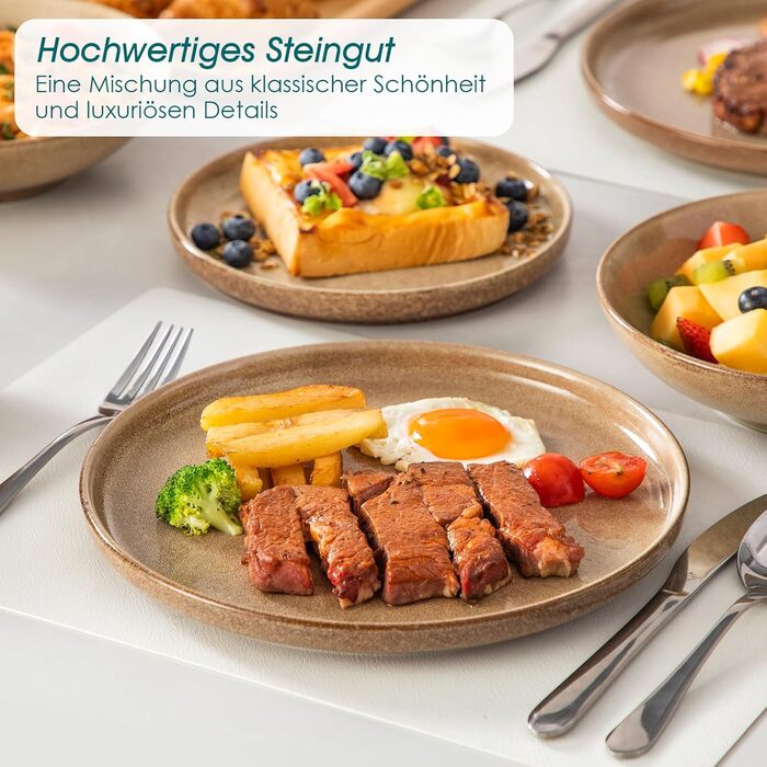 Набір посуду Steingut vancasso ANYA (48 предметів) - 48-місний сервіз з тарілок, десертних тарілок та мисок, карамелевого кольору, сумісний з мийкою та мікрохвильовою піччю