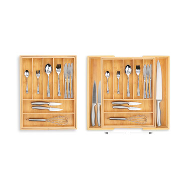 Relaxdays Extendable Bamboo Cutlery Box