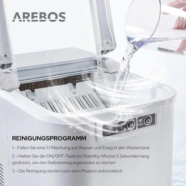 Машина для приготування льоду Arebos | 12 кг/24 год | Швидке виробництво (10-15 хв) | 2 розміри кубиків льоду | 2.2 л резервуар | Тиха робота | Самоочищення | Сріблястий колір