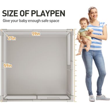 ZEEBABA Baby Playpen, Playpen for Babies (59 x 59 x 27 inches), Kids Safe Play Center for Babies and Toddlers, Extra Large Playpen, Baby Playpen Fence Gives Mommy a Break (150cm)