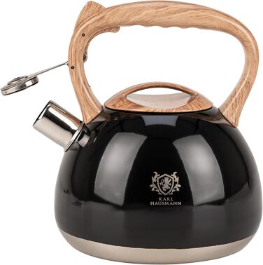 Чайник електричний KARL HAUSMANN Induktion 3L з автоматичним свистком - нержавіюча сталь, для індукційних, газових та електричних плит (Чорний)