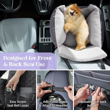 Автокрісло для собак Lesure - водовідштовхувальне, для маленьких собак, з поворотком для повідка, темно-сіре