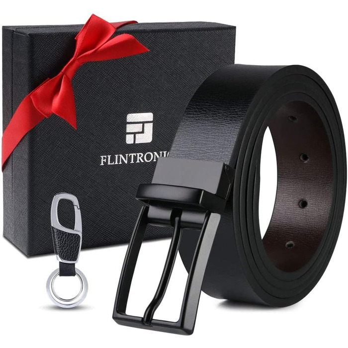 Чоловічий шкіряний ремінь Flintronic, 125 см, ширина 35 мм, для бізнесу, джинсів, гольфу, чорний/коричневий (#2 Чорний та Коричневий)