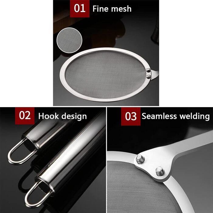 Набір з 3 шт. кельїв для зняття піни з нержавіючої сталі, високоякісні, фільтрувальні ложки, сито з дрібною сіткою, набір для кухні, 3 розміри, для зняття жиру та піни