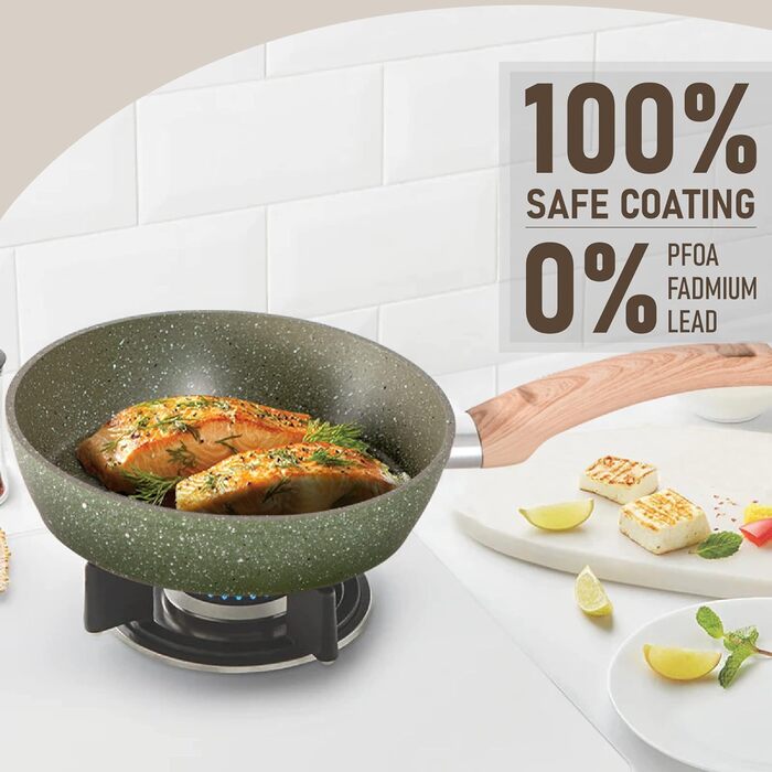 Kitchen Academy 17-Piece Induction Cookware Set with Grill Plate, Green Granite Pots and Pans, Non-Stick Coated, Healthy Non-Stick Cookware Set 17 PCS Cookware Set Green