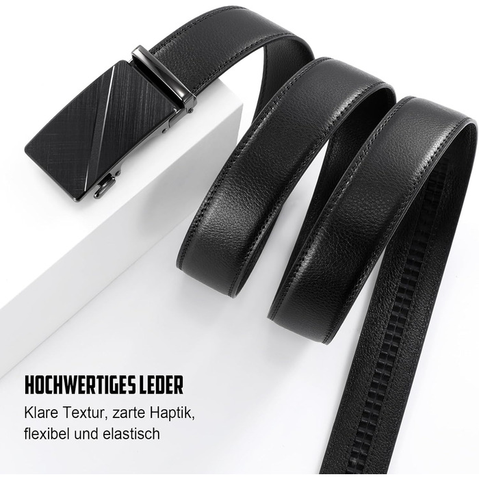Чоловічий шкіряний ремінь JasGood з автоматичною застібкою та регулюванням, 35 мм, чорний, 115 см (підходить для талії 85-100 см)