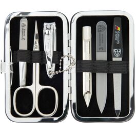 Набір для манікюру DREI SCHWERTER 'Catania' 6 предметів (Німеччина) - з ножицями для кутикули, щипчиками, пінцетом, алмазною та скляною пилочками, очищувачем для нігтів у футлярі, світло-коричневий