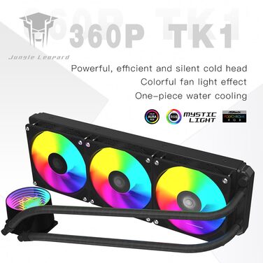 Охолоджувач CPU Jungle Leopard TK1 ARGB 360 з водяним охолодженням, 800-2000RPM, PWM вентилятор, сумісний з Intel LGA115X/1200/1700/1366/2011/2066 та AMD FM2/FM2+/AM3+/AM4/AM5