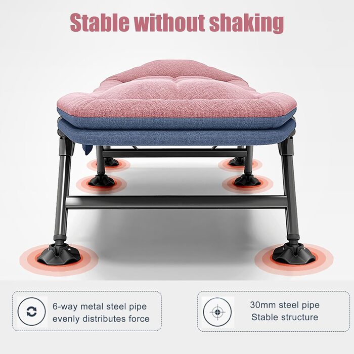 Розкладне ліжко-крісло для кемпінгу з матрацом, регульована спинка, 65x190x30 см, 1-місне, рожевий (2 шт.)