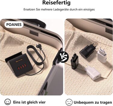 Багатопортова USB зарядка POANES 25W, 4 порти для iPhone, Samsung, LG, Huawei та інших (чорний)