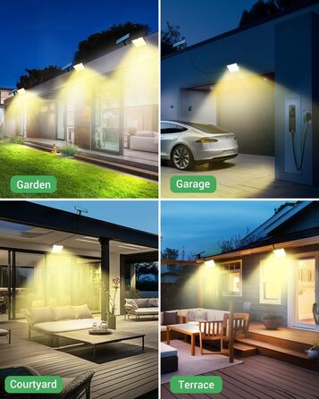 LOTMOS 2 Pack Solar Lights for Outdoor with Motion Sensor, 342 LED Outdoor Light Solar IP65 Waterproof Solar Spotlight 3 Modes with Remote Control, Solar Lamp Outdoor for Garden Garage Exterior (Warm White, 2 Pack)