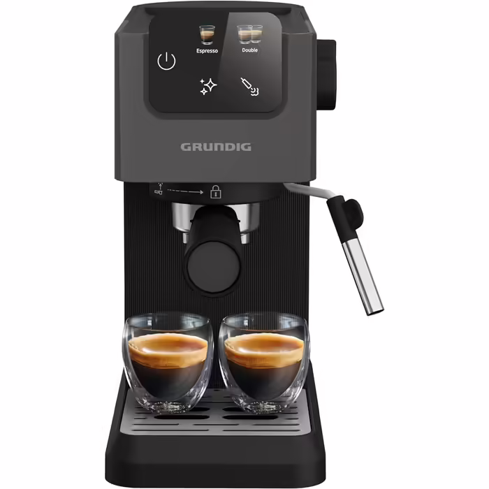 GRUNDIG KSM 4330 Espresso Machine with Milk Frother, for Ground Coffee, Removable Water Tank, Touch Display, 1626 W Power, Memory Function, Black