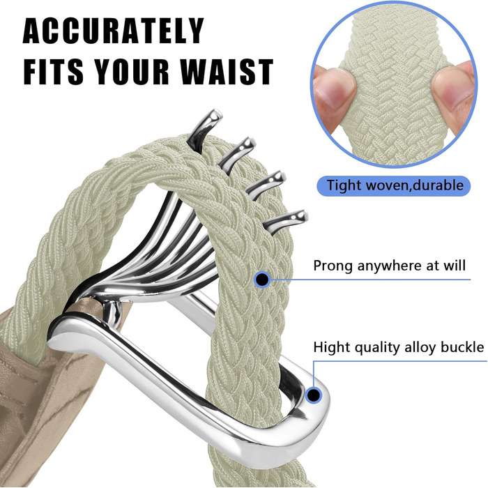 Набір з 2 еластичних плетених ременів для жінок та чоловіків – регульовані та розтяжні ремінні ремені, 3,3 см, довжина 100–120 см (Чорний + Бежевий, довжина 110 см)