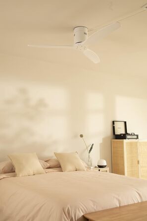 Вентилятор стельовий WINDCALM M з ABS корпусом, темне дерево (оптика), Wi-Fi, пульт, 40W, Ø132cm, 6 швидкостей, таймер, DC-двигун, літо/зима, без освітлення, білий