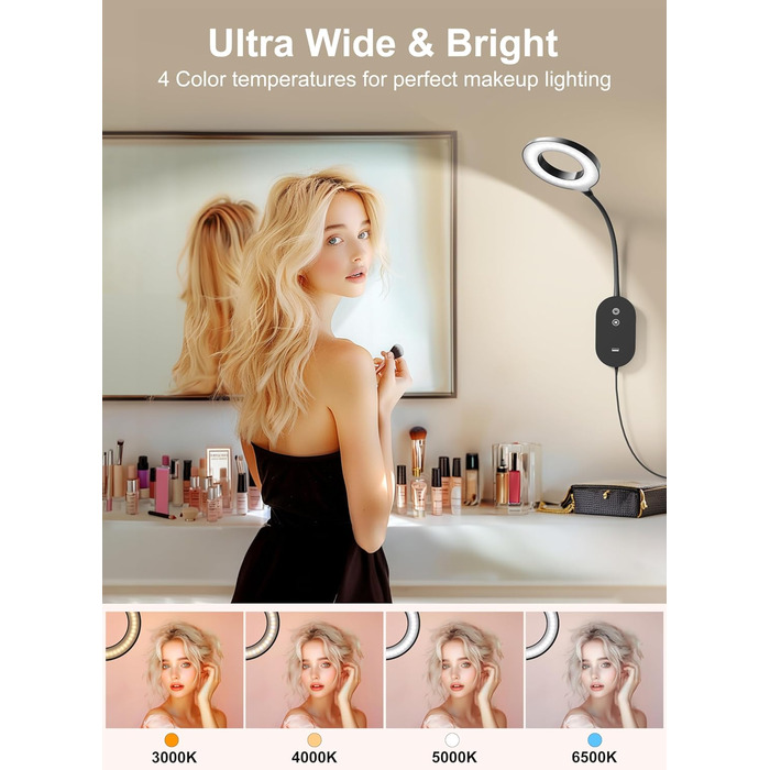 Світлодіодна настільна лампа для читання з USB, 10W, 4 режими кольору, димування, функція автовимкнення, чорна