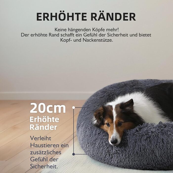 М'яке ліжко для собак, кругле килимок для котів, плюшеве ліжко для собак, килимок для котів, миється, плюш, зручне ліжко, подушка, ліжко-бублик для собак, кошик для собак, середніх та великих собак - сірий (50-120см), розмір 50 x 50 x 20 см, темно-сірий