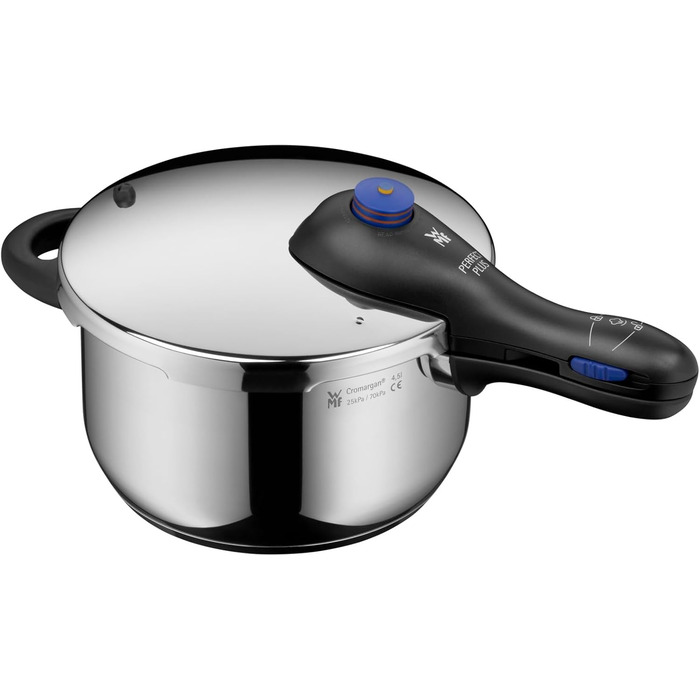 Швидковарка WMF Perfect Plus One Pot Induktion 4.5л з нержавіючої сталі, для приготування на пару, з термозахистом, великим сигналом, 2 рівнями нагріву, знімним ручками кришки та регулятором нагріву однією рукою
