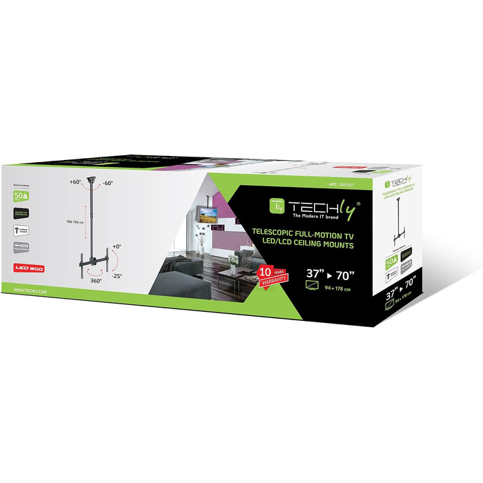Телескопічний універсальний стельовий кронштейн Techly ICA-CPLB-944S для LED/LCD ТВ 32