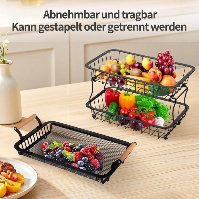 Металевий фруктовий кошик на 3 яруси з підставкою для бананів - чорний | Для кухні, обідньої зони, комори