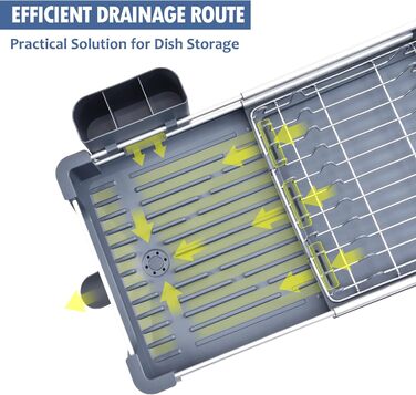 Стійка для посуду KINGRACK: розширювана, з нержавіючої сталі, з підставкою для столових приборів, антиковзаюча, сірого кольору
