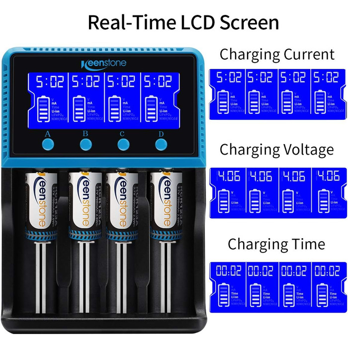 Зарядний пристрій Universal для акумуляторів 18650, LCD Smart, 4 слоти, Ni-MH/Ni-Cd AA/AAA, Li-Ion/LiFePO4/IMR 10440-26650