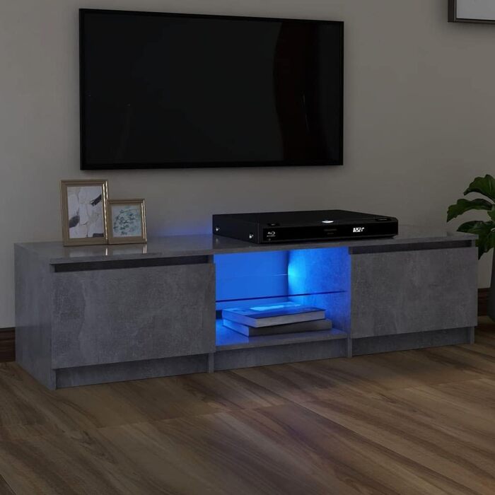 Тумба під телевізор vidaXL з LED підсвічуванням, бетонно-сіра, 140x40x35,5 см, ТВ стіл, комод, меблі для вітальні