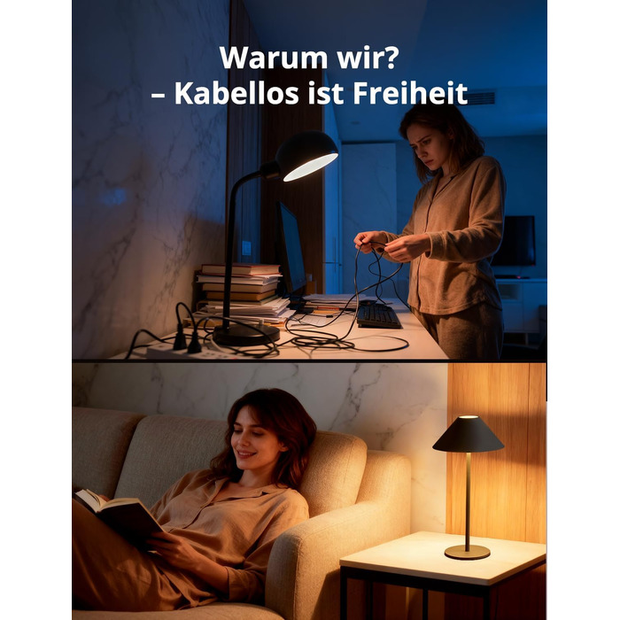 BOJIM 2 шт. LED настільна лампа з акумулятором, бездротова, USB, диммування, магнітна, IP54, для балкона/на вулицю (Антрацит)