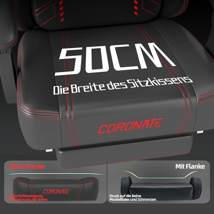 Ігровий стілець Ergonormic з регульованою спинкою та поворотом 360° - офісний стілець для дорослих/підлітків до 150 кг, тканинний червоний для дому/ігор