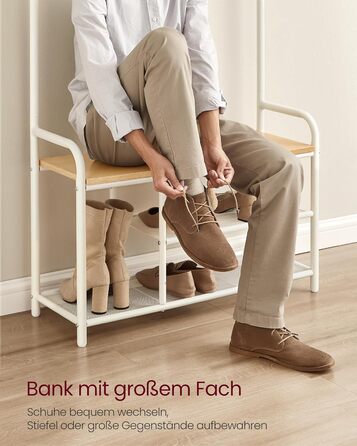 VASAGLE Coat Rack, Wardrobe, Clothes Rack with 9 Hooks, Shoe Bench, Shelf, 30 x 85 x 180.5 cm, for Entryway, Bedroom, Small Apartments, Industrial Design, Vintage Brown-Black HSR409B01 (Oak Color + White)