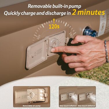 Надувний матрац Naturehike для кемпінгу та дому (190x100x45 см), самонадувний, з акумуляторним насосом, для 1 особи, коричневий