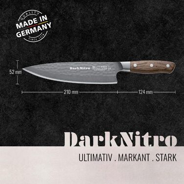 Ніж кухарський F. DICK Kochmesser DarkNitro 21 см, нержавіюча сталь, кування, гостра клинка 61 HRC, ручка з дуба та сталі, професійний ніж Made in Germany, 81147212