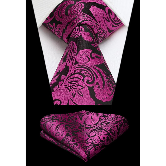 Краватка чоловіча HISDERN 160 см, екстра-довга з нагрудником, для весілля та ділових зустрічей, шовкова, елегантна (фуксія, візерунок пейслі)