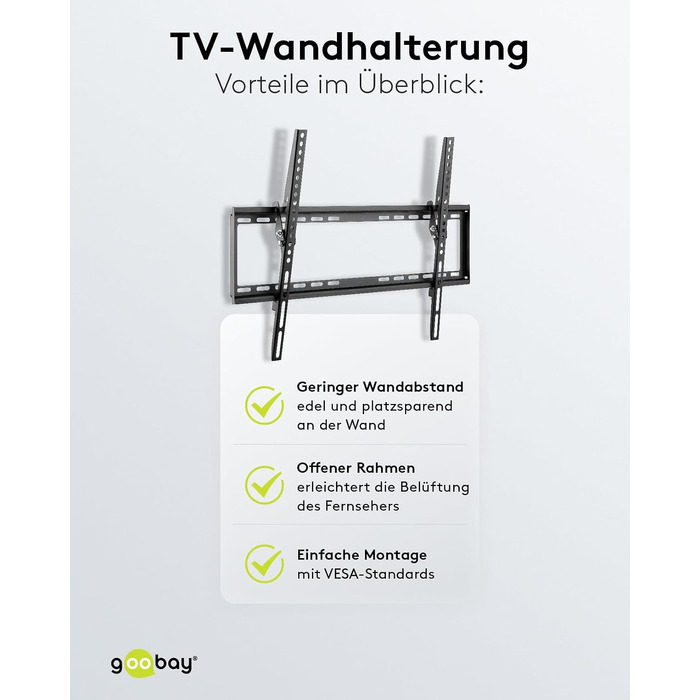 Настінний кронштейн для телевізора goobay Basic TILT XL (43–100 дюймів), нахил 10°, ультратонкий 45 мм, VESA 800x400, до 75 кг, 49743