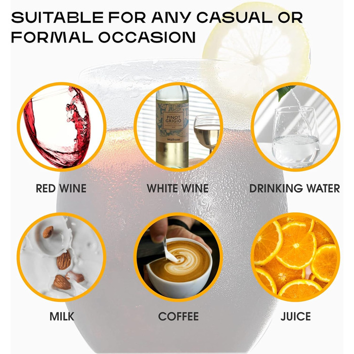 Набір келихів для вина PROST! 6 шт. 491 мл з кришталевого скла без свинцю, для червоного та білого вина, підходить для миття в посудомийній машині