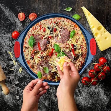 Набір форм для випічки Nutrichef 10 шт. з антипригарним покриттям – для випікання солодкого (печиво) та солодкого (піца). Форми для випічки з вуглецевої сталі, без PFOA та PTFE, з силіконовими ручками (круглі та квадратні).