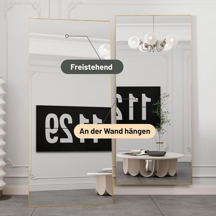 Stehender Ganzkörperspiegel mit Metallrahmen