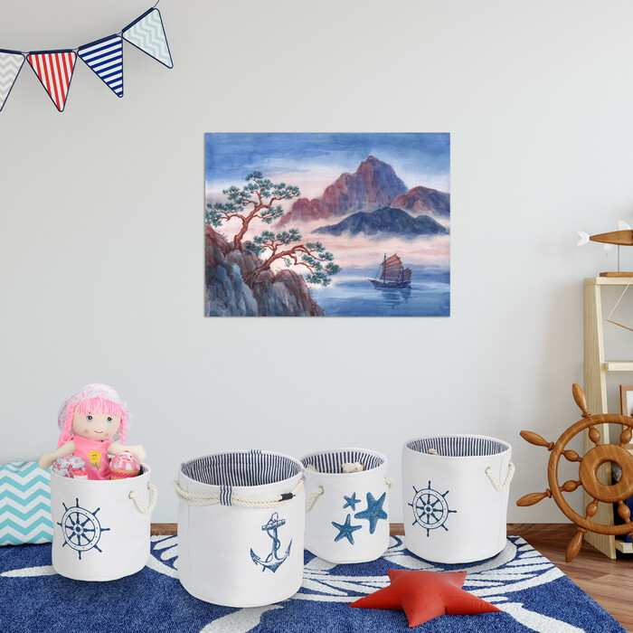 Relaxdays Storage Baskets, 4-Piece Set, Nautical Design