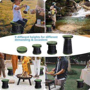 Зручний складаний стільчик GeeRic: телескопічний, регульований за висотою, для кемпінгу, риболовлі, дітей (зелений)