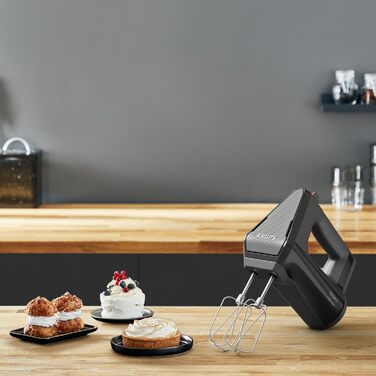 Krups GN6028 3MIX 6000 Hand Mixer | 600 W | Precise Control | Soft-Touch Handle | Long Cord | Practical Speed Control | Includes Whisk and Dough Hook | Black