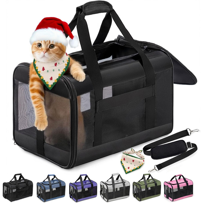 Транспортна переноска для котів та цуценят Conlun, чорна, складана, до 7 кг