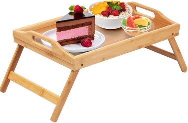 Столик для сніданку на диван, з відкидними ніжками та ручками, 40 x 28 x 6 см (Колір: Коричневий)