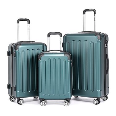 Набір валіз Boleedy 3шт (55/66/76 см), Trolley, жорсткий корпус, 360° обертання, тихі колеса, телескопічна ручка, темно-зелений