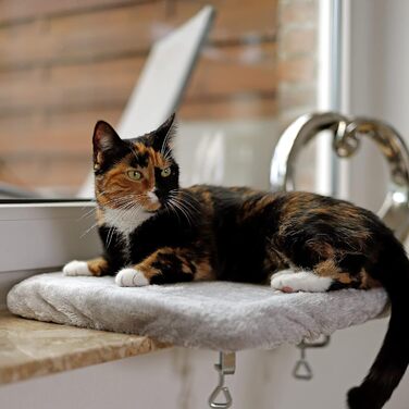 Lionto Cat Bed for Windowsill - Cat Lounger for Windowsill - Cat Bed for Windows 35x50 cm, light grey