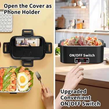 Електрична ланчбокс SOOOEC 100W, 3-в-1 з нержавіючою сталею, 12V/24V/220V для авто/офісу, з ізольованою сумкою (Оранжево-Чорний)