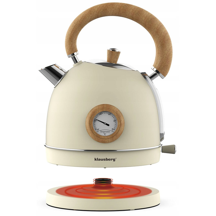 Електричний чайник Klausberg KB-7906 RETRO з термометром, 1.8 л, бежевий, 2200 Вт