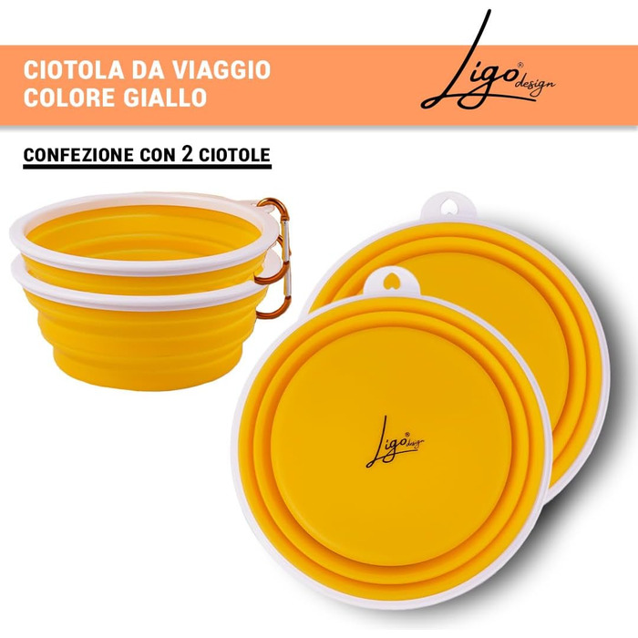 Набір мисок для собак Ligo EBBY (2 шт.) - туристичні, складна миска, жовтий колір, 1000 мл
