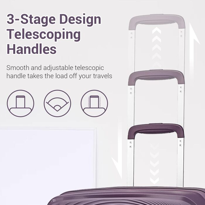 Набір валіз British Traveller Hartschalenkoffer Set: жорсткий корпус, TSA-замок, 8 коліщаток, 100% PP, ручна поклажа (фіолетовий, M)