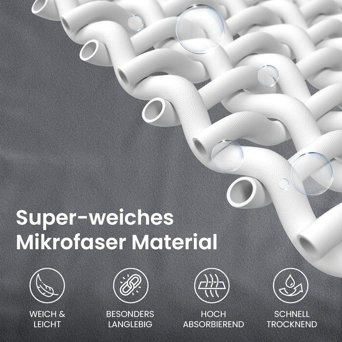 Набір рушників з мікрофібри (2 шт): швидковисихаючі, компактні, легкі. Великі та малі рушники з мікрофібри для спорту, подорожей, фітнесу, кемпінгу. Сірий колір.